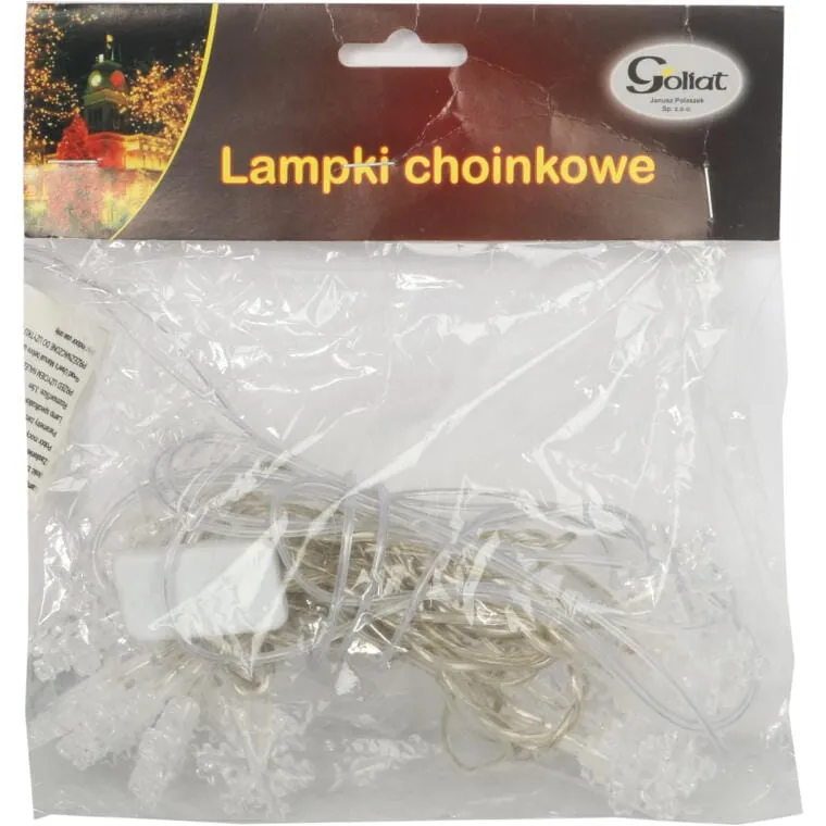 Świąteczne Lampki Choinkowe LED Śnieżynki - Białe, Zasilanie Sieciowe, 20 szt