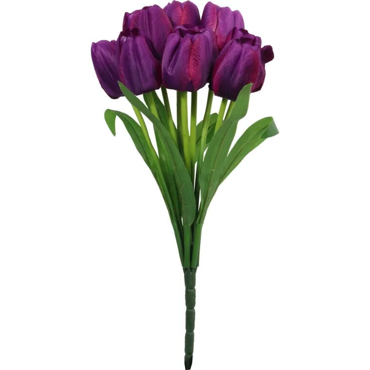 Bukiet 9 Sztucznych Tulipanów W Kolorze Fioletowym - Wysokość 38 cm