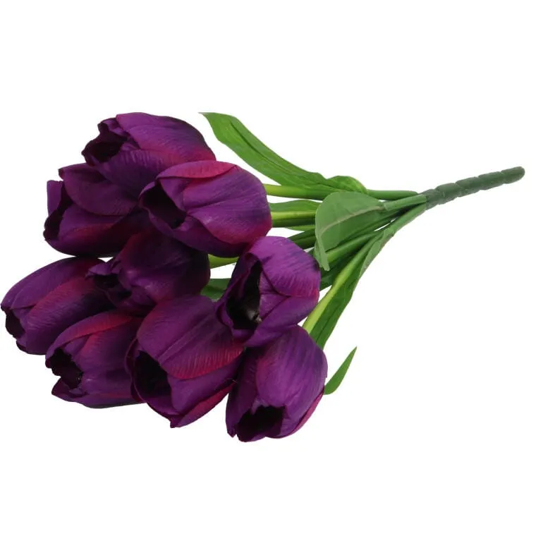 Bukiet 9 Sztucznych Tulipanów W Kolorze Fioletowym - Wysokość 38 cm