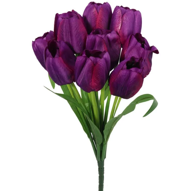 Bukiet 9 Sztucznych Tulipanów W Kolorze Fioletowym - Wysokość 38 cm