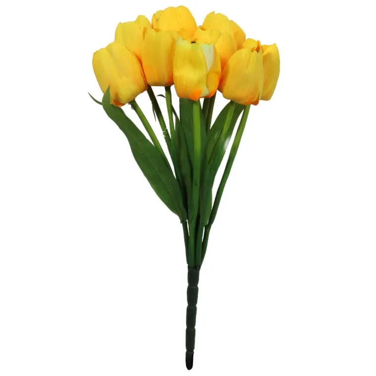 Sztuczne Tulipany Żółte, Bukiet 9 Sztuk, Wysokiej Jakości, Wysokość 38 cm