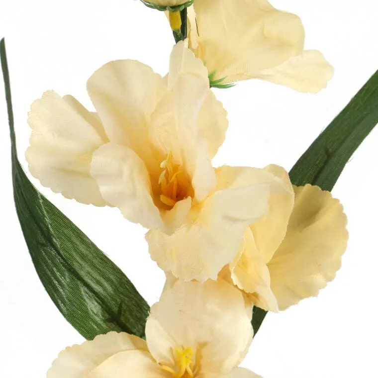 Sztuczny Kwiat Gladiola 55 cm Z Listkami Wysokiej Jakości - Kremowy