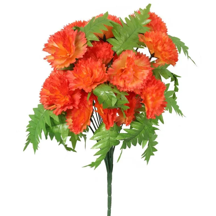 Goździki Pomarańczowe Z Paprociami - Sztuczne Kwiaty, Bukiet 24 Sztuk, Wysokość 58 cm