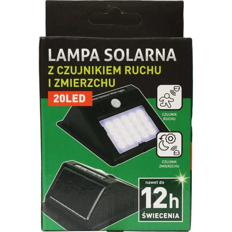 Lampa Solarna LED Z Czujnikiem Ruchu I Zmierzchu, Zasilana Energia Słoneczną, Montażowy Panel Światła Zewnętrznego Białego Zimnego