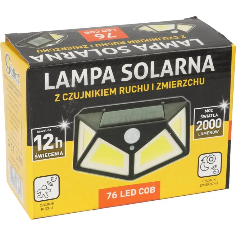 Energooszczędna Lampa Solarna 2000 Lumen Z Czujnikiem Ruchu I Zmierzchu, Akumulator 1200mAh