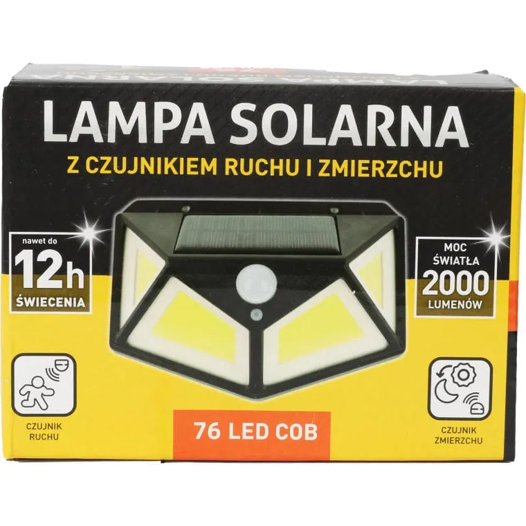 Energooszczędna Lampa Solarna 2000 Lumen Z Czujnikiem Ruchu I Zmierzchu, Akumulator 1200mAh