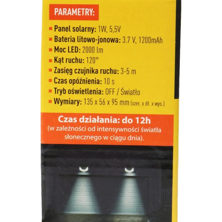 Energooszczędna Lampa Solarna 2000 Lumen Z Czujnikiem Ruchu I Zmierzchu, Akumulator 1200mAh