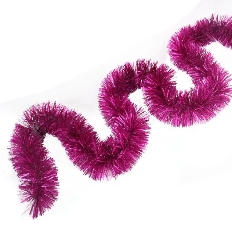 Łańcuch Choinkowy Wysokiej Jakości Z Metalizowanej Folii - Fuksja, 10 cm X 3 m
