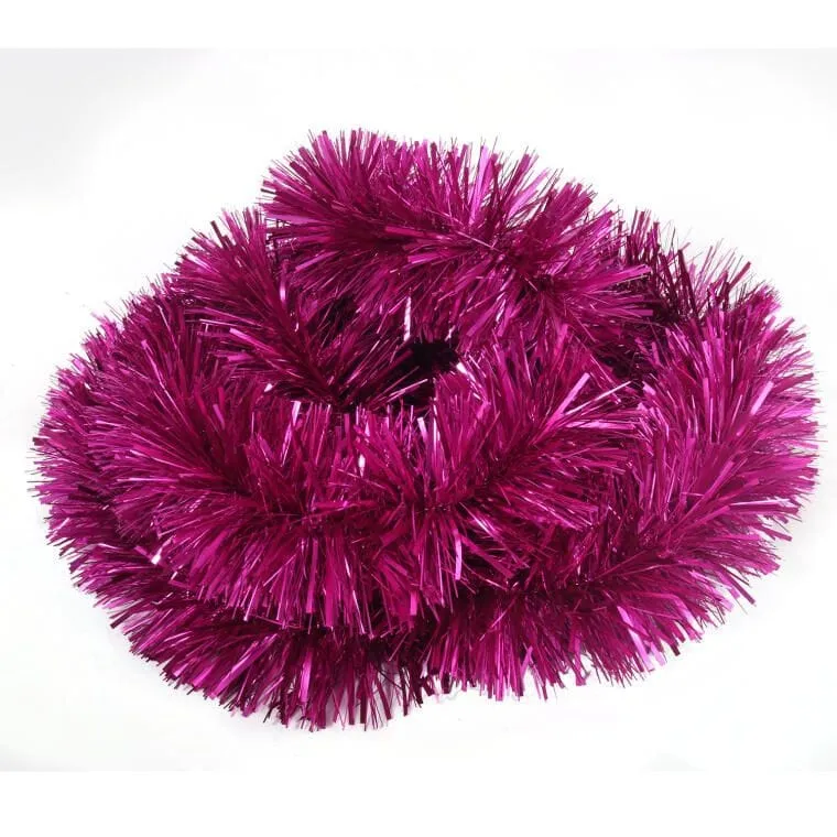 Łańcuch Choinkowy Wysokiej Jakości Z Metalizowanej Folii - Fuksja, 10 cm X 3 m