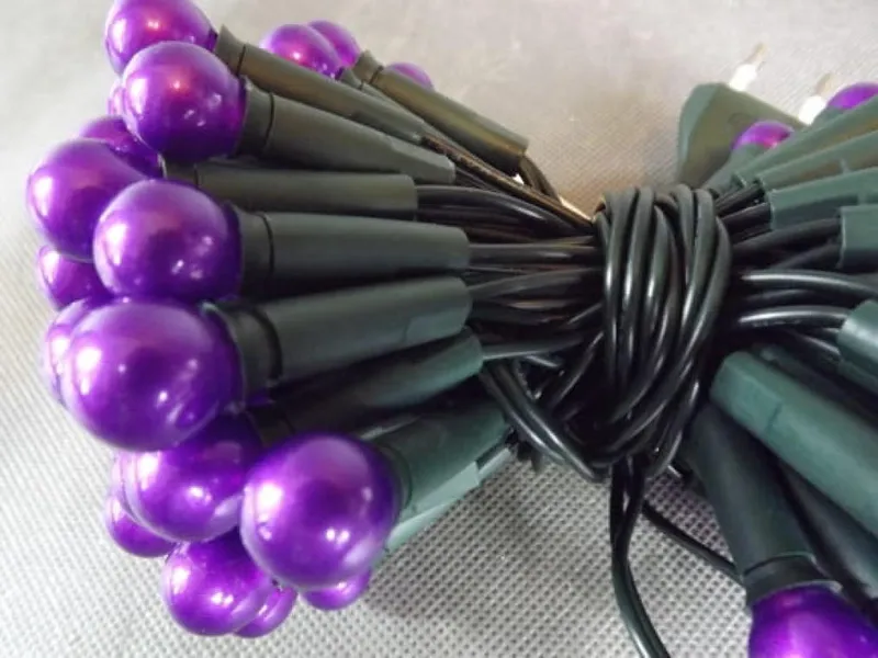 Komplet 100 Fioletowych Lamp Choinkowych-Kulek Na Zielonym Kablu, 220V-240V, 6m Długość, Zasilanie Sieciowe