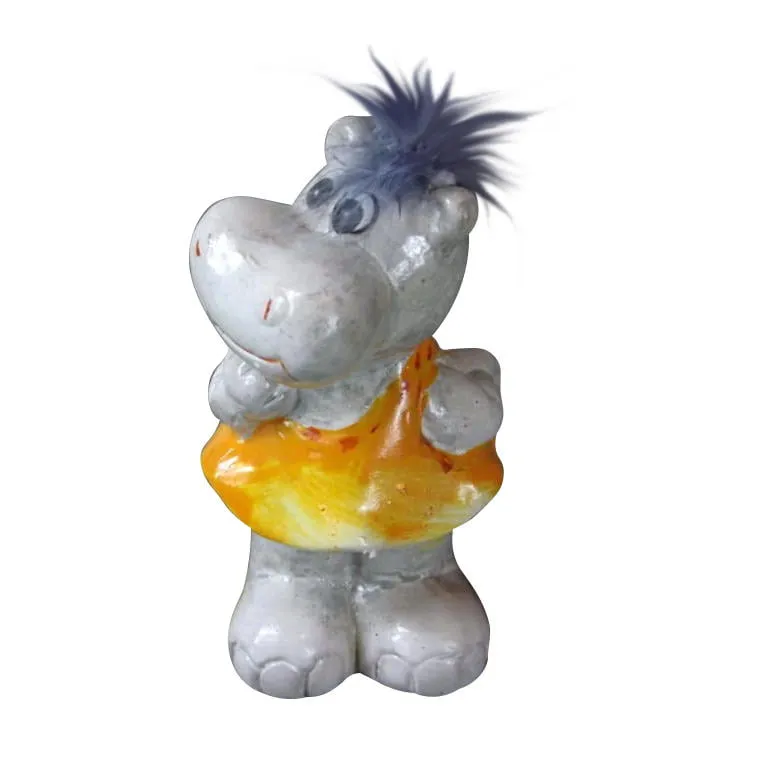Ceramiczna Stojąca Hipopotamka Z Pierzastą Czuprynką 17x16 cm