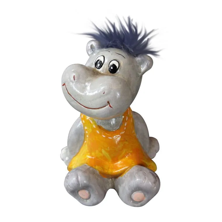 Ceramiczna Stojąca Hipopotamka Z Siwą Czuprynką 17x15 cm