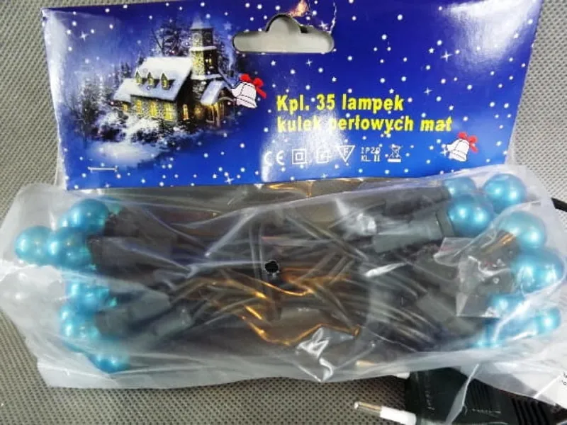 Niebieskie Lampki Choinkowe-Kulki Perłowe 35l Na Zielonym Kablu 3.2m 220V-240V Do Użytku Wewnętrznego
