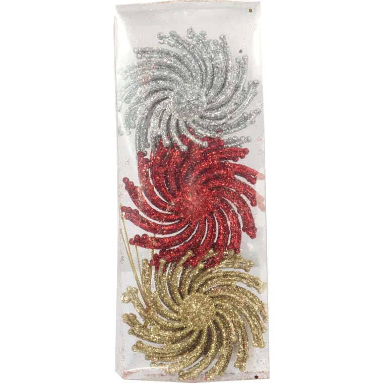 Zestaw 3 Brokatowych Zawieszek Na Choinkę W Kształcie Śnieżynek - Multikolor, Plastikowe, 9 cm