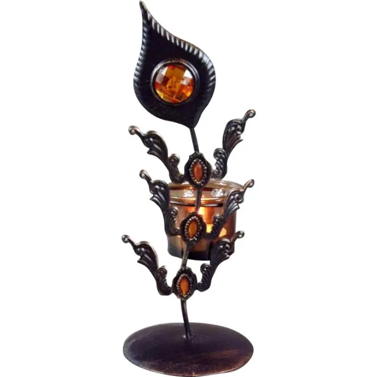 Świecznik Metalowy Z Szklanymi Elementami I Kieliszkiem Na Świeczkę 25x10 cm