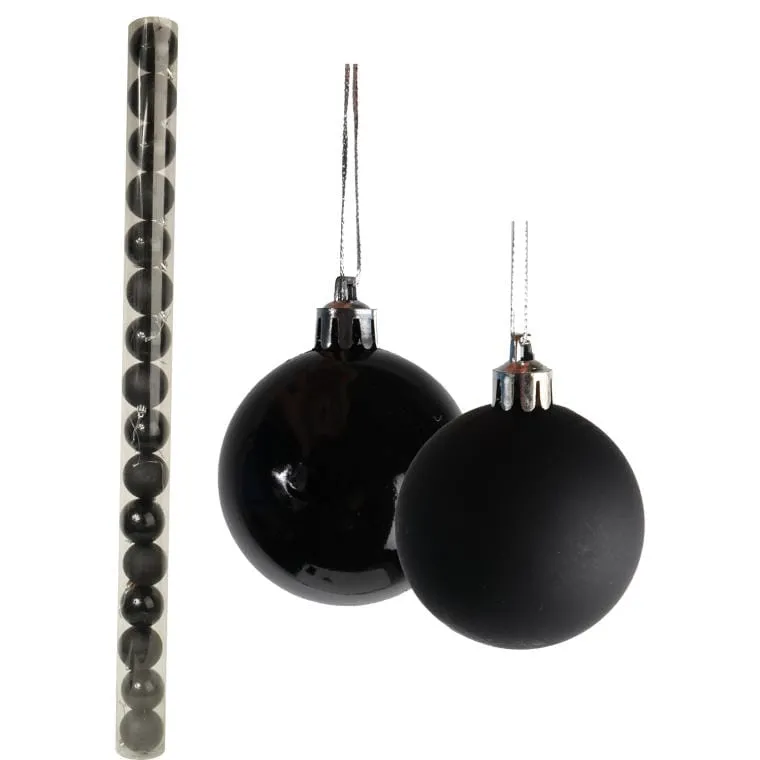 Komplet 16 Czarnych Bombek Plastikowych - Mix Mat I Połysk - W Tubie, 6 cm