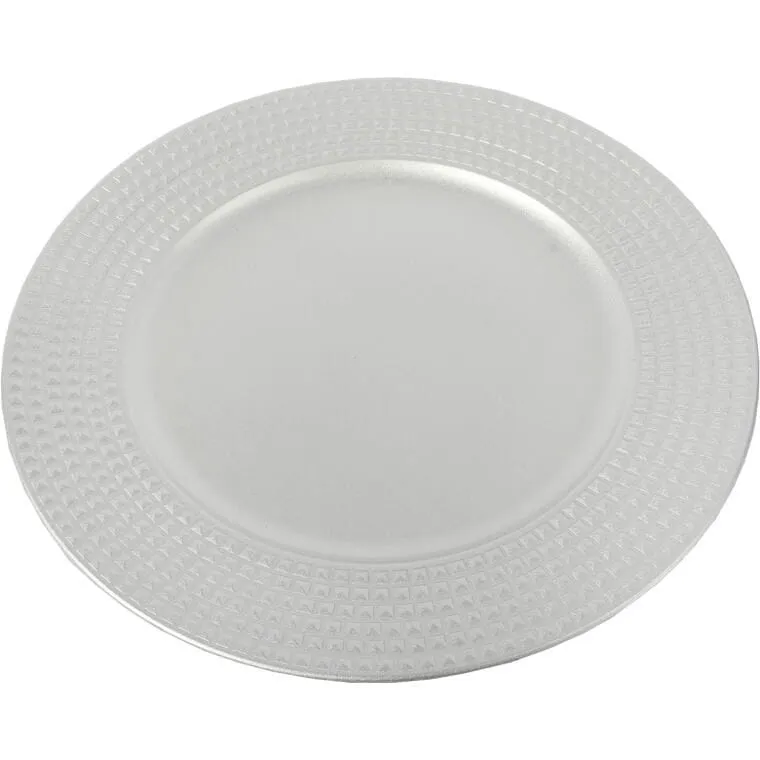 Podtalerz Dekoracyjny Srebrny Kwadraciki 33cm - Element Stolowego Nakrycia Na Uroczystości I Święta