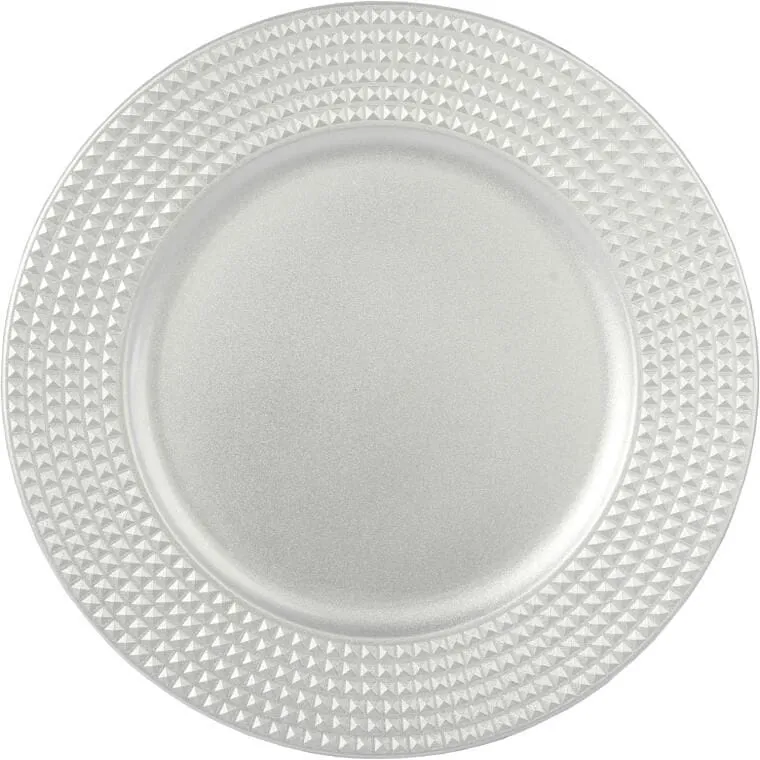 Podtalerz Dekoracyjny Srebrny Kwadraciki 33cm - Element Stolowego Nakrycia Na Uroczystości I Święta
