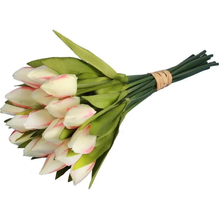 Sztuczny Bukiet 18 Białych Tulipanów - Dekoracja Wyglądająca Jak Żywe Kwiaty, Wysokość 33 cm