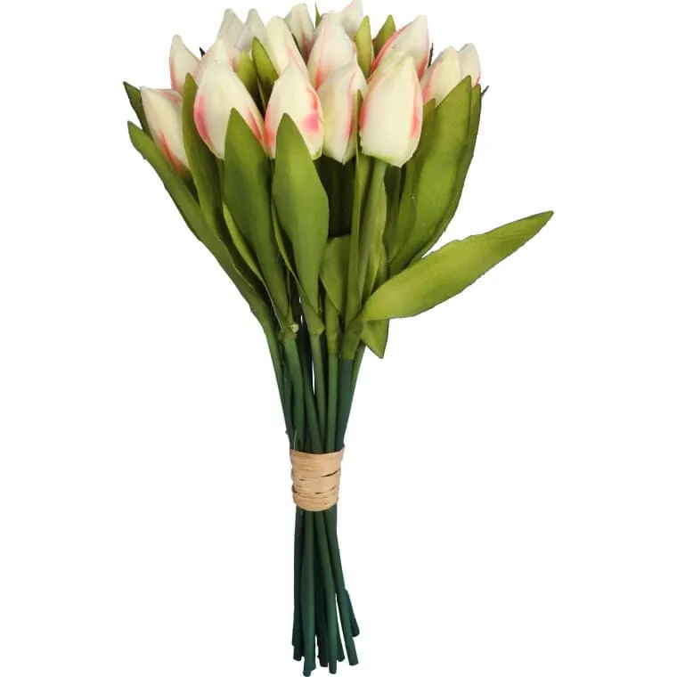 Sztuczny Bukiet 18 Białych Tulipanów - Dekoracja Wyglądająca Jak Żywe Kwiaty, Wysokość 33 cm