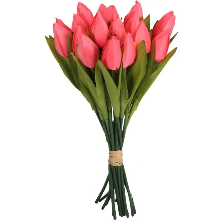 Bukiet 18 Sztucznych Tulipanów W Kolorze Różowym O Wysokości 33cm