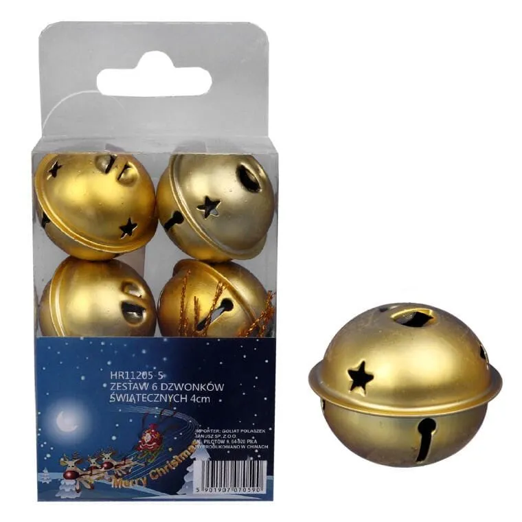Dzwonki Mikołaja 4 cm Zawieszki Metalowe - Złote