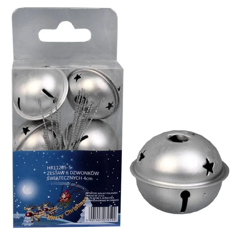 Dzwonki Mikołaja 4 cm Zawieszki Metalowe - Srebrne