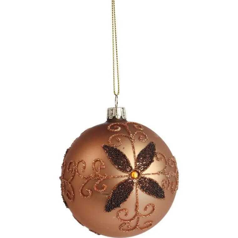 Elegancka Bombka Szklana Z Brokatowym Dekorem, Kolor Brązowy, 8 cm
