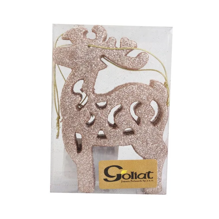 Komplet 3 Złotych, Brokatowych Zawieszek W Kształcie Reniferów, 12 cm