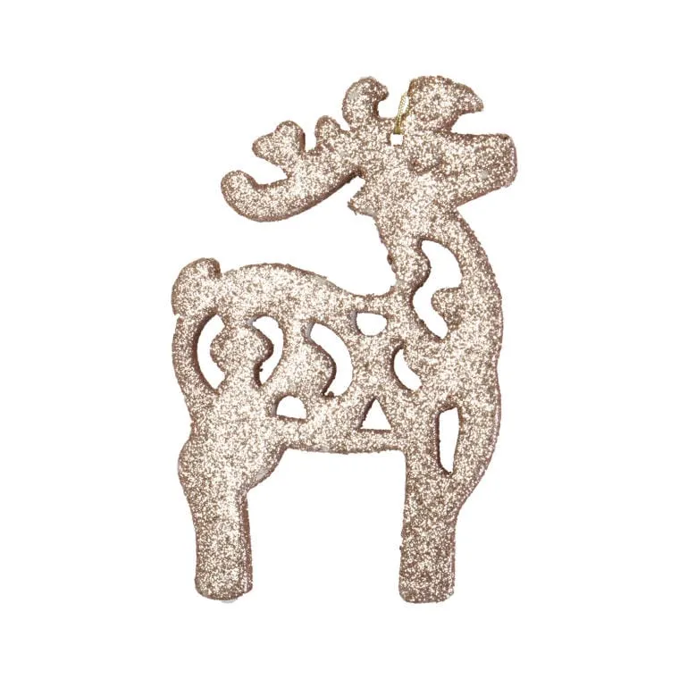 Komplet 3 Złotych, Brokatowych Zawieszek W Kształcie Reniferów, 12 cm