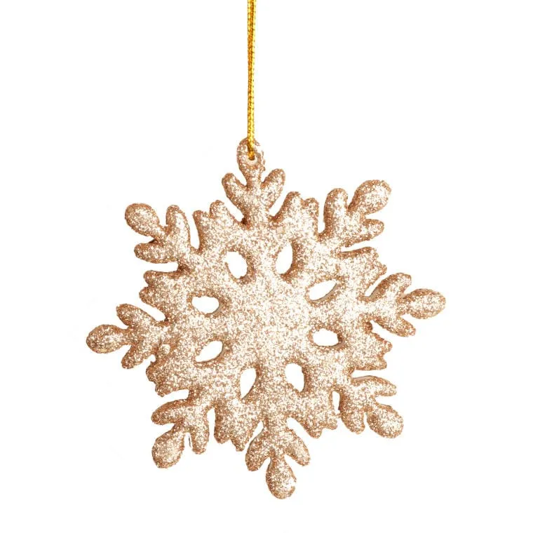 Komplet 6 Śnieżynek Brokatowych Złotych