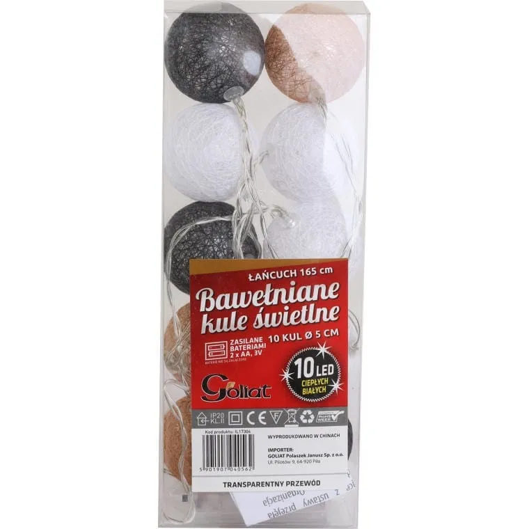 Bawełniane Kule Świetlne LED, 10 Sztuk, Multikolor, Zasilane Bateriami, Fi 5 cm