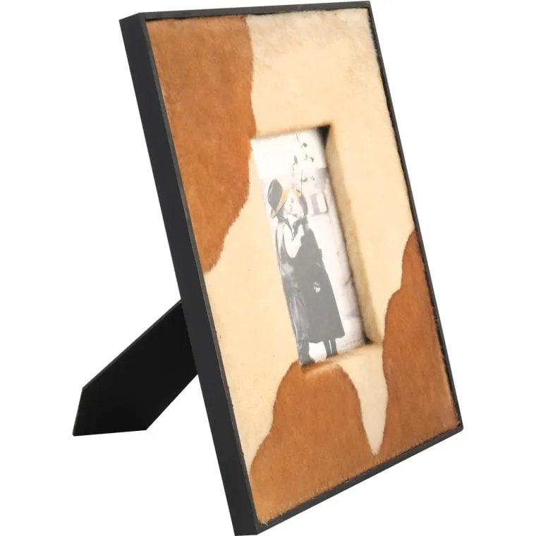 Ramka Na Zdjęcie Zdobiona Skórą 30x25 cm - Kremowo-Brązowa