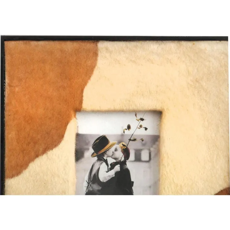 Ramka Na Zdjęcie Zdobiona Skórą 30x25 cm - Kremowo-Brązowa