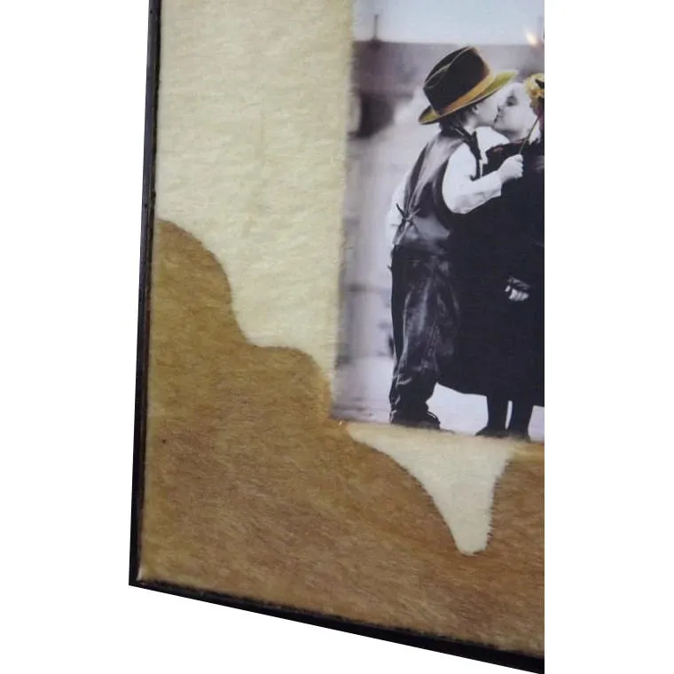 Ramka Na Zdjęcie Zdobiona Skórą 30x25 cm - Biało-Brązowa