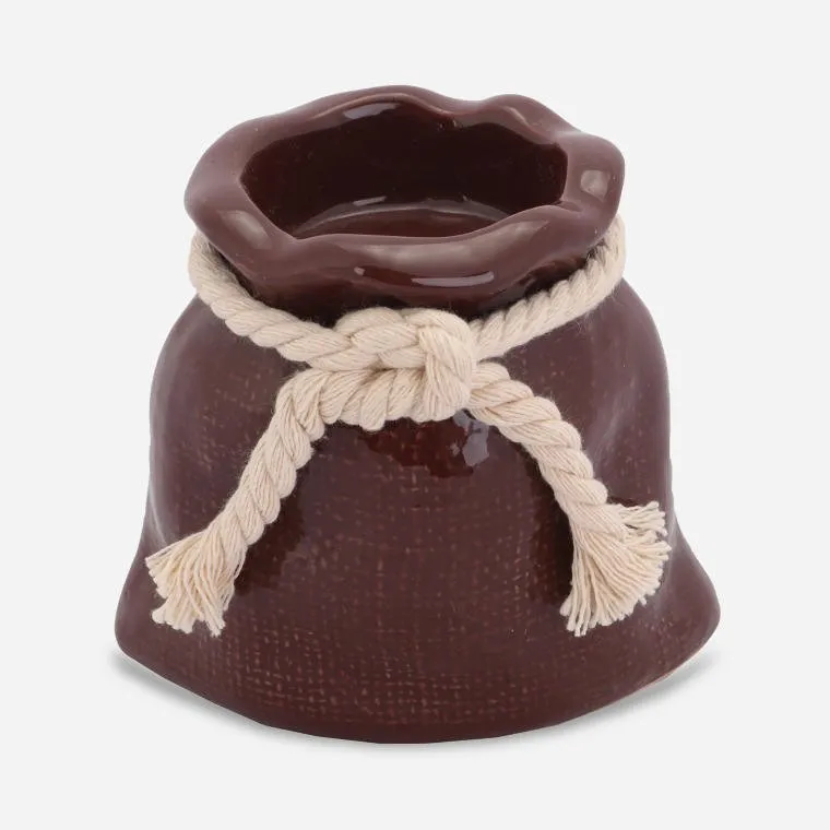 Świecznik Ceramiczny Mini-Sakwa W Kolorze Brązowym