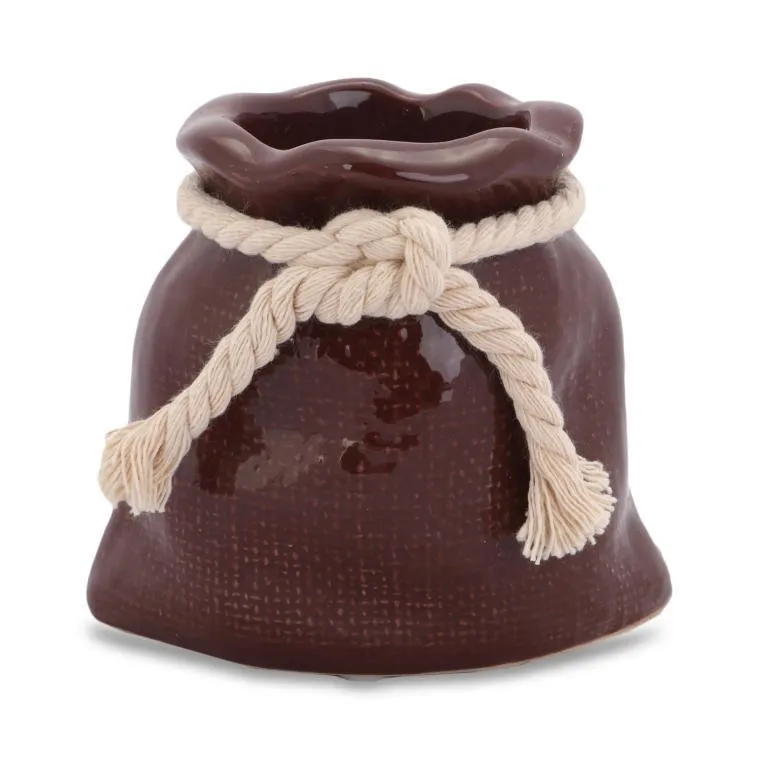Świecznik Ceramiczny Mini-Sakwa W Kolorze Brązowym
