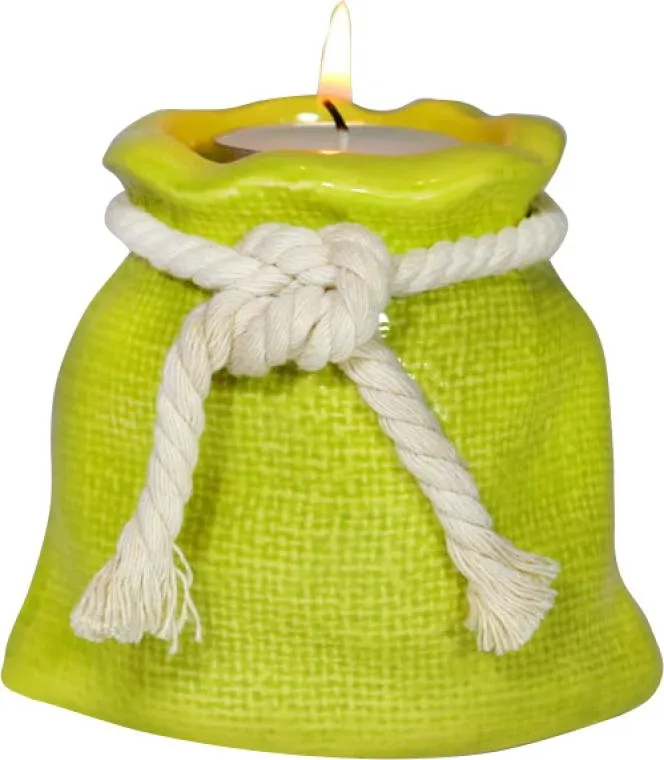 Ceramiczny Świecznik Na Tealight W Kształcie Woreczka Na Pieniądze - Żółty