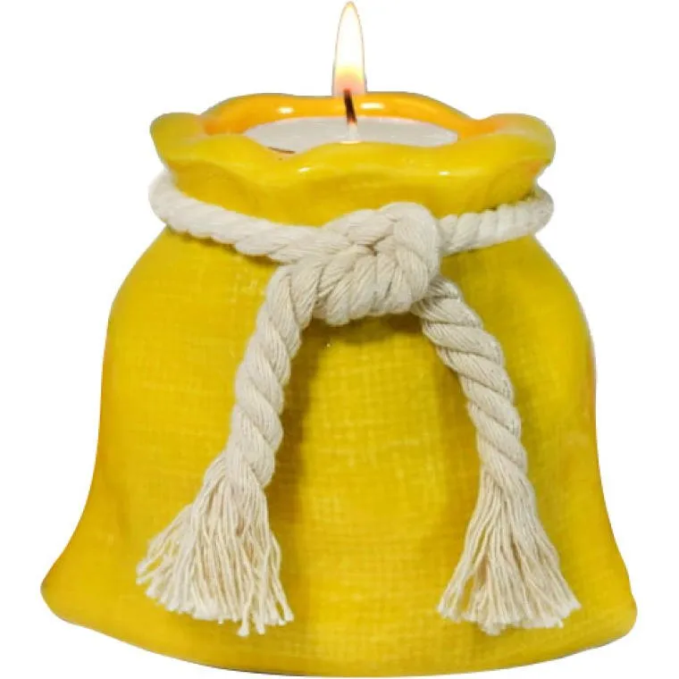 Ceramiczny Świecznik Na Tealight W Kształcie Woreczka Na Pieniądze - Żółty