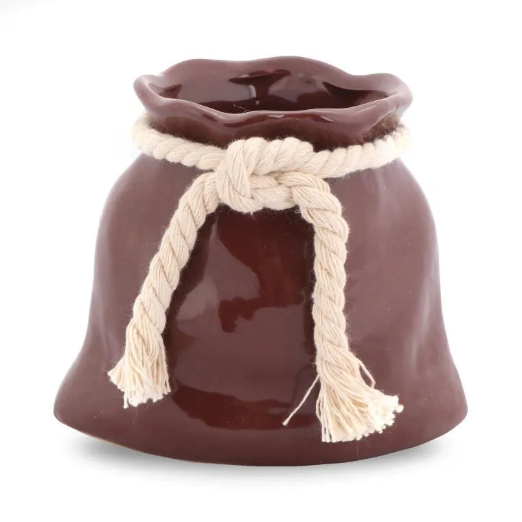 Ceramiczny Mini Wazon W Kształcie Sakiewki - Brązowy