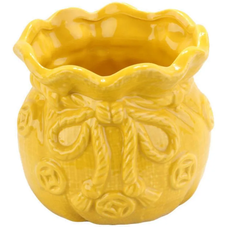 Ceramiczny Wazonik-Skarbonka W Kształcie Sakiewki - Żółty