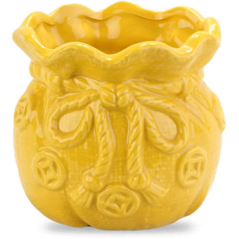 Ceramiczny Wazonik-Skarbonka W Kształcie Sakiewki - Żółty