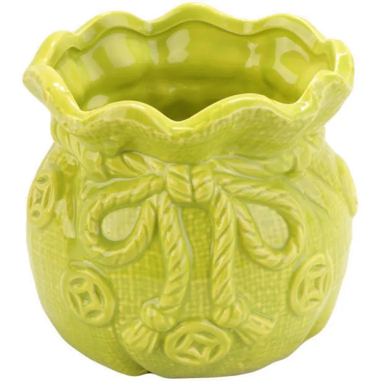 Ceramiczny Wazonik-Skarbonka W Kształcie Sakiewki - Zielony