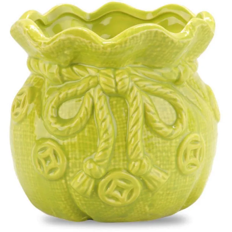 Ceramiczny Wazonik-Skarbonka W Kształcie Sakiewki - Zielony
