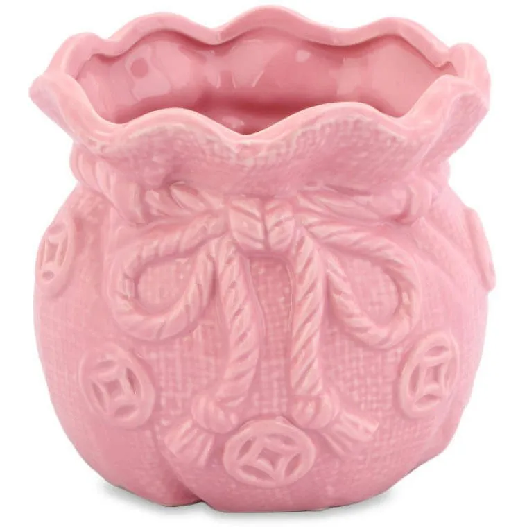 Ceramiczny Wazonik-Skarbonka W Kształcie Sakiewki - Różowy