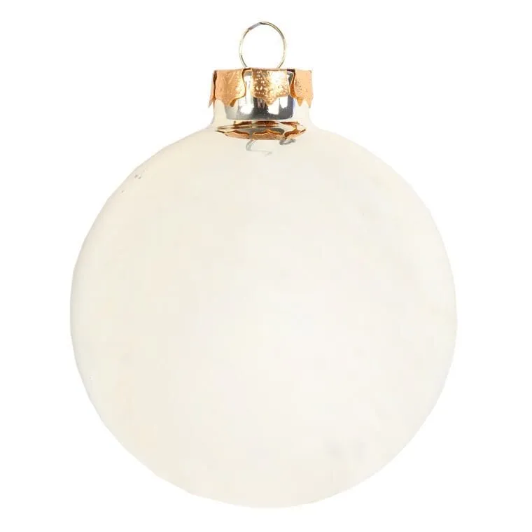 Zestaw 6 Eleganckich Bombek Szklanych W Odcieniu Kremowym Z Srebrnym Brokatem 8cm