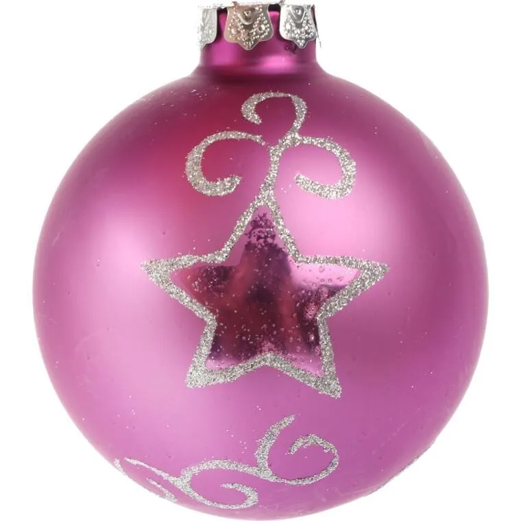 Komplet 4 Eleganckie Bombki Szklane 8cm W Kolorze Fioletowym - Dwie Matowe, Dwie Dekorowane