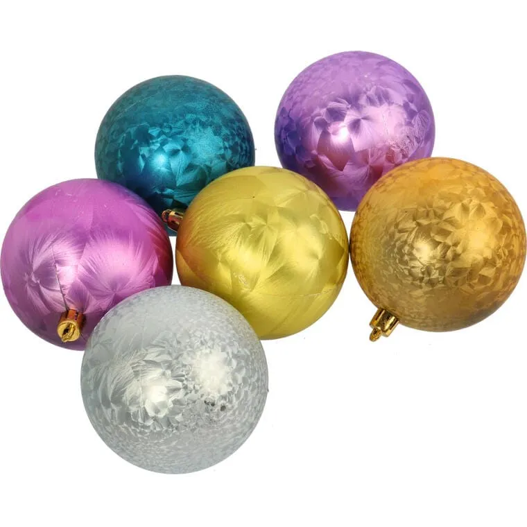 Komplet 6 Multikolorowych Bombek Plastikowych 8cm Do Dekoracji Świątecznych