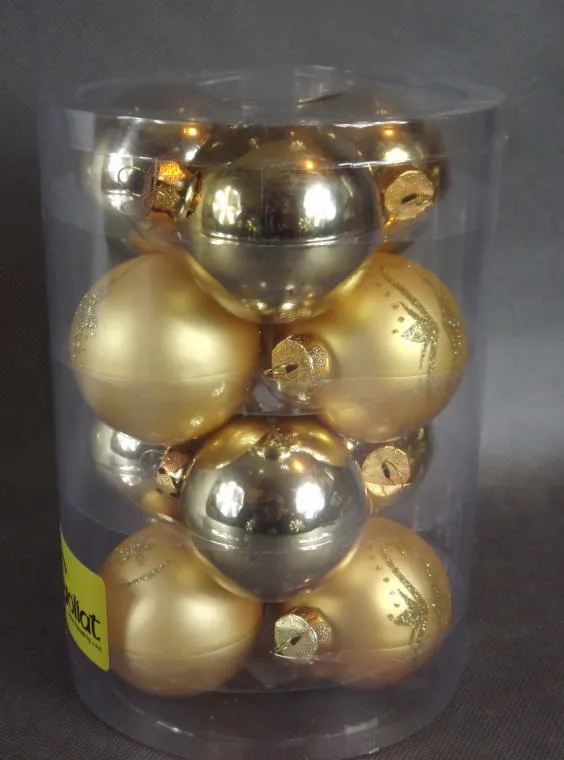 Zestaw 12 Złotych Bombek Szklanych O Średnicy 6cm W Boksie PVC
