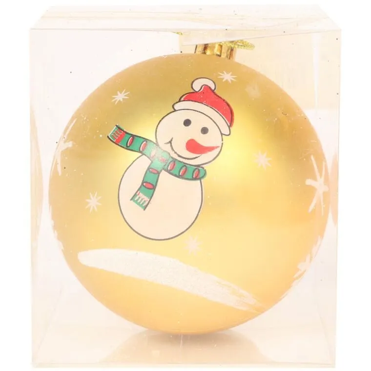 Bombka Świąteczna Z Motywem Bałwana, Plastikowa, 8 cm - Złota